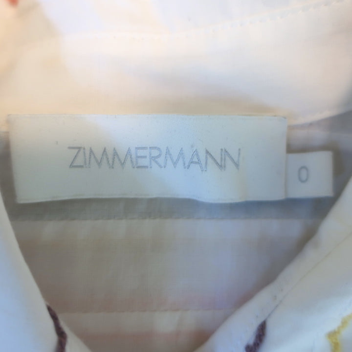 Zimmermann Zinnia Scallop Stripe Puff Sleeve Shirt White/Rainbow Cotton Size 0