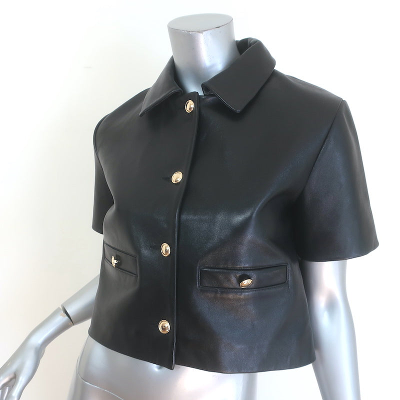 Maje Leather Cropped Short Sleeve Jacket Black Size 36