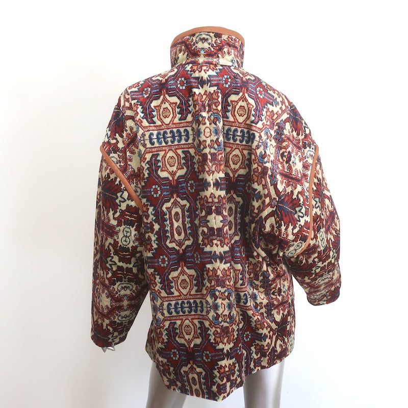 Isabel Marant Greta Leather-Trim Printed Velvet Coat Multicolor Size 1