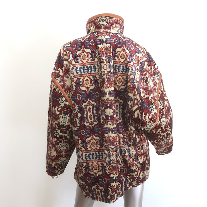 Isabel Marant Greta Leather-Trim Printed Velvet Coat Multicolor Size 1