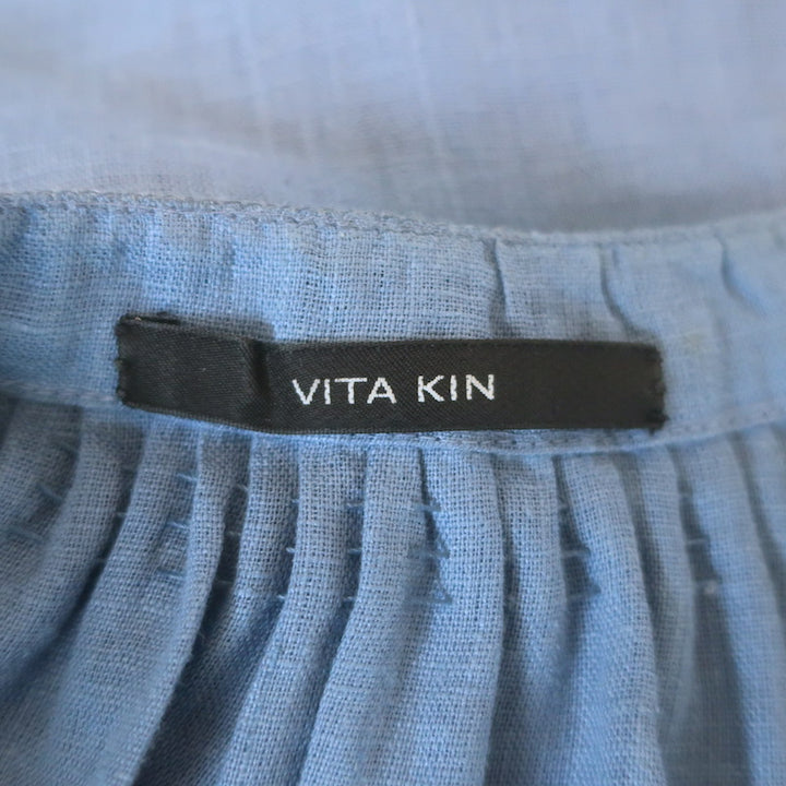 Vita Kin Shedever Embroidered Tassel-Tie Blouse Blue Linen Size Extra Small