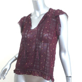 Ulla Johnson Magdalena Top Bordeaux Floral-Embroidered Georgette Size 2