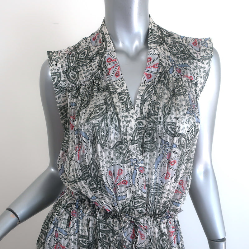 Isabel Marant Eydie Sleeveless Midi Dress Black/White Printed Silk Size 34