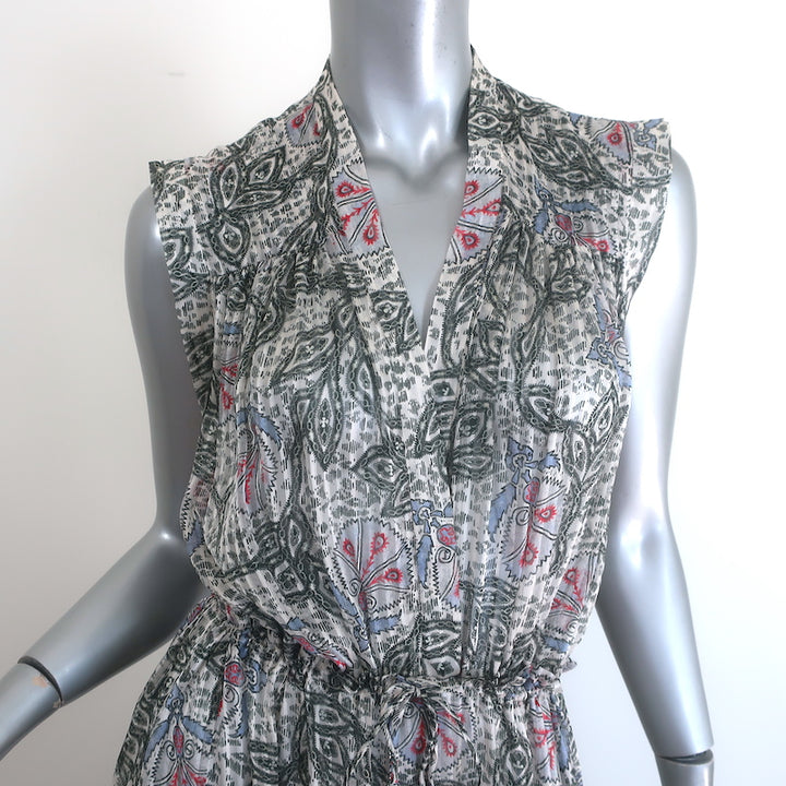 Isabel Marant Eydie Sleeveless Midi Dress Black/White Printed Silk Size 34