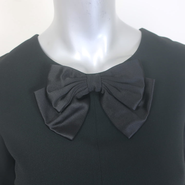 Saint Laurent Bell Sleeve Bow Mini Dress Black Crepe Size 36 NEW