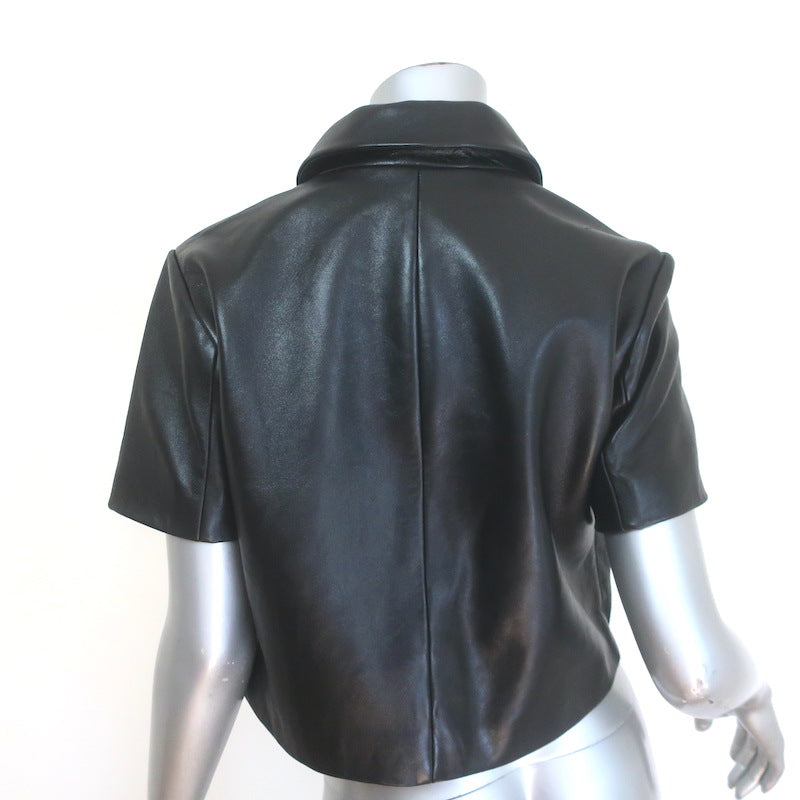 Maje Leather Cropped Short Sleeve Jacket Black Size 36