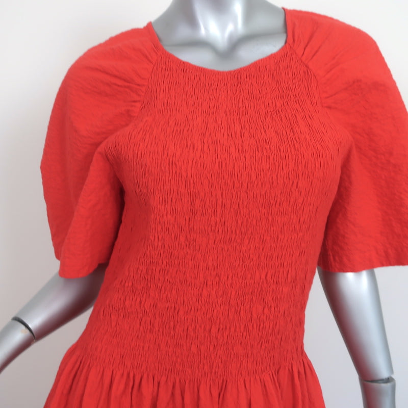 Three Graces London Smocked Mini Dress Orpha Red Cotton Size 12