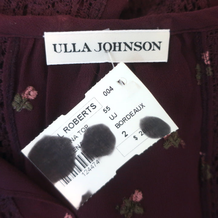Ulla Johnson Magdalena Top Bordeaux Floral-Embroidered Georgette Size 2