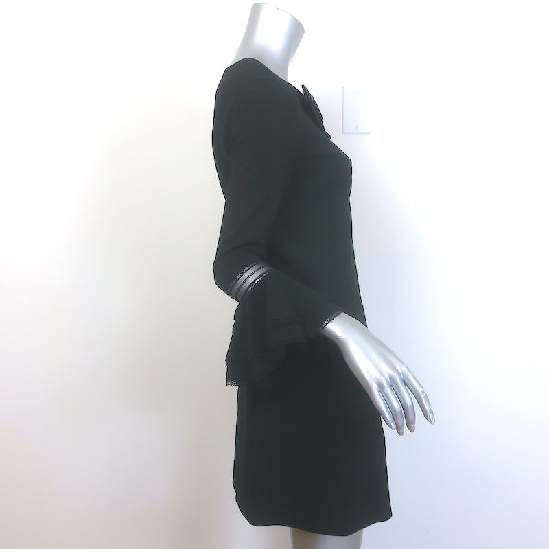 Saint Laurent Bell Sleeve Bow Mini Dress Black Crepe Size 36 NEW