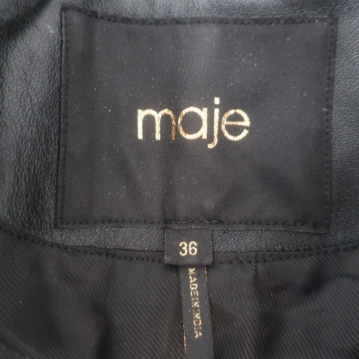 Maje Leather Cropped Short Sleeve Jacket Black Size 36