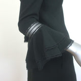 Saint Laurent Bell Sleeve Bow Mini Dress Black Crepe Size 36 NEW