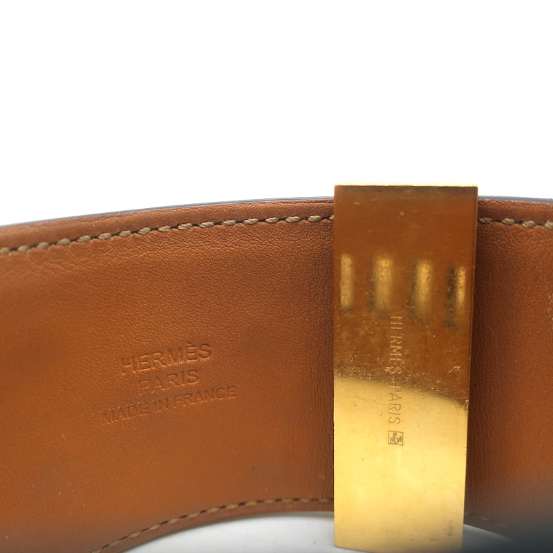 Hermes Collier de Chien Cuff Bracelet Black Leather Gold Hardware Size Small