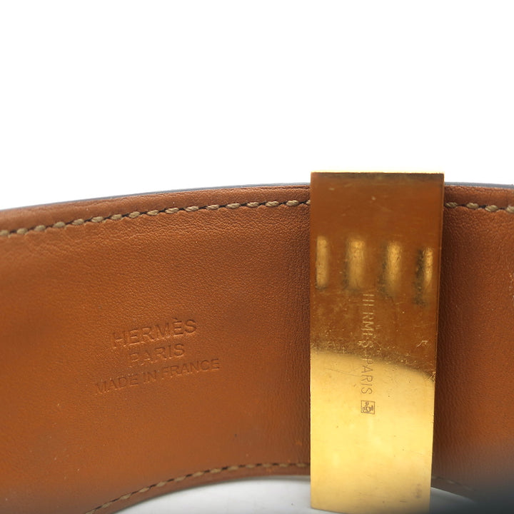 Hermes Collier de Chien Cuff Bracelet Black Leather Gold Hardware Size Small