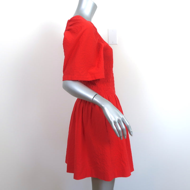 Three Graces London Smocked Mini Dress Orpha Red Cotton Size 12