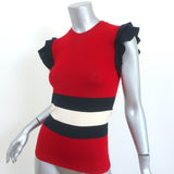 Gucci Striped Ruffle Top Red Striped Wool Knit Size Large Sleeveless Sweater