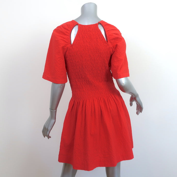 Three Graces London Smocked Mini Dress Orpha Red Cotton Size 12