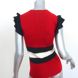Gucci Striped Ruffle Top Red Striped Wool Knit Size Large Sleeveless Sweater