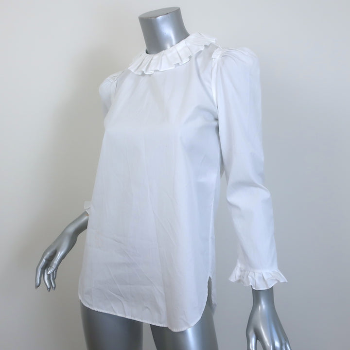 Sandro Rosane Ruffle-Trim Top White Cotton Size 1