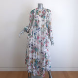 Zimmermann Ninety-Six Linear Ruffled Midi Dress White Floral Print Crepe Size 0