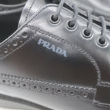 Prada Lace-Up Wingtip Brogue Shoes Black Brushed Leather Size 7