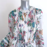 Zimmermann Ninety-Six Linear Ruffled Midi Dress White Floral Print Crepe Size 0