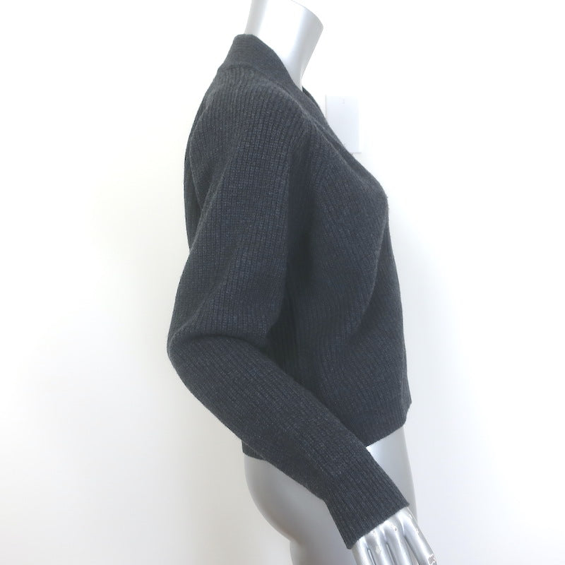 Jumper 1234 Merino Rib Cardigan Charcoal Wool Size 2 V-Neck Sweater