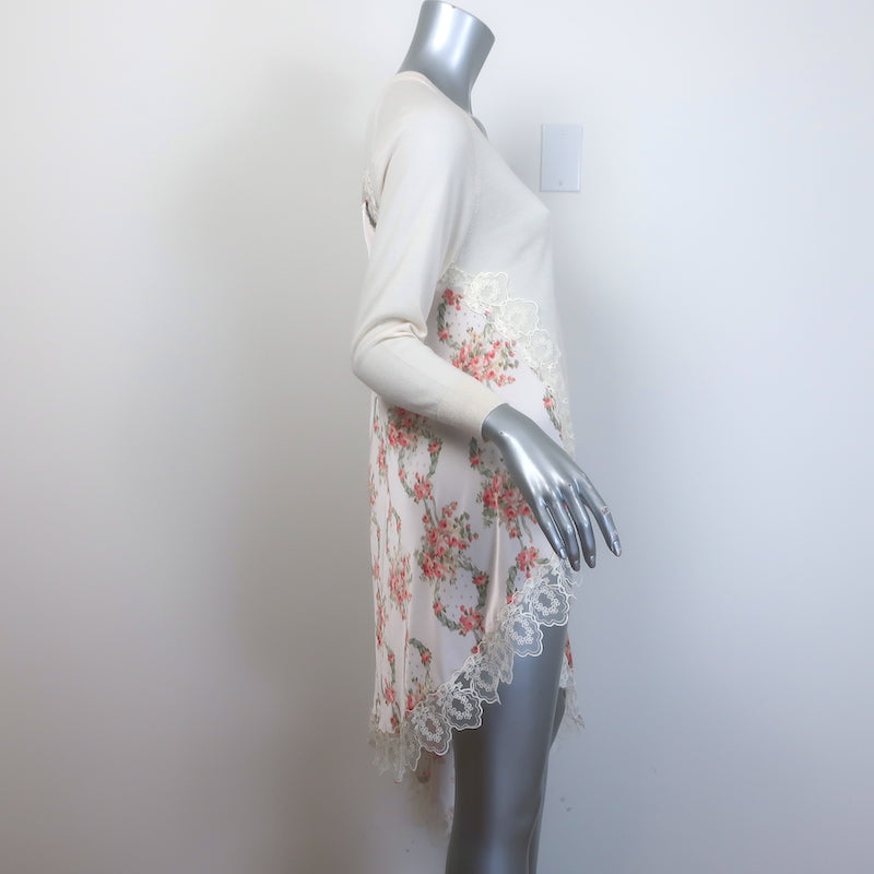 Simone Rocha Asymmetric Knit &amp; Lace-Trim Satin Sweater Cream Size Extra Small