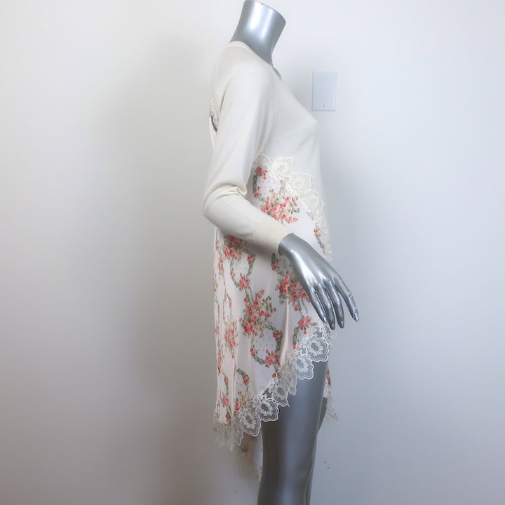 Simone Rocha Asymmetric Knit &amp; Lace-Trim Satin Sweater Cream Size Extra Small