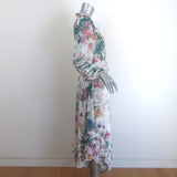 Zimmermann Ninety-Six Linear Ruffled Midi Dress White Floral Print Crepe Size 0