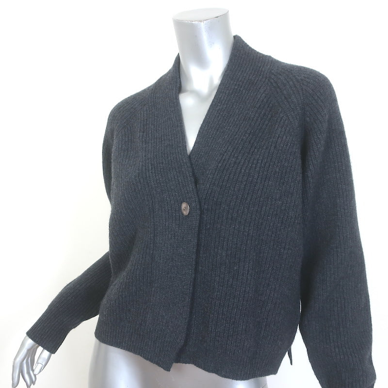 Jumper 1234 Merino Rib Cardigan Charcoal Wool Size 2 V-Neck Sweater