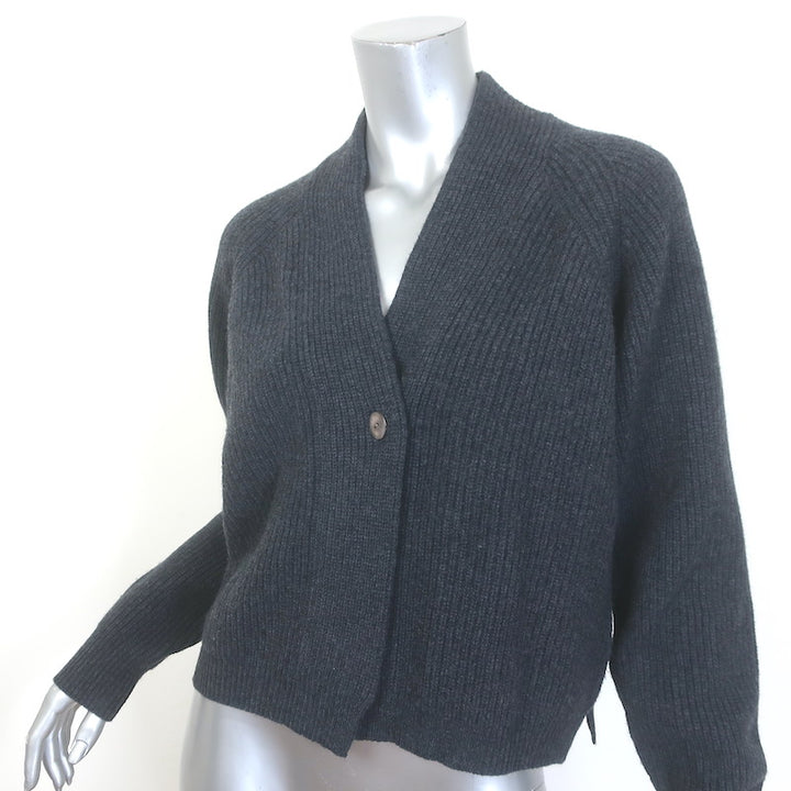 Jumper 1234 Merino Rib Cardigan Charcoal Wool Size 2 V-Neck Sweater