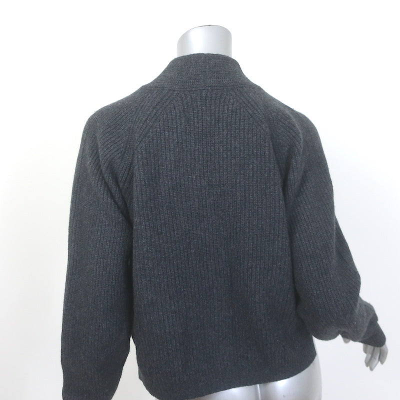 Jumper 1234 Merino Rib Cardigan Charcoal Wool Size 2 V-Neck Sweater