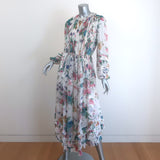 Zimmermann Ninety-Six Linear Ruffled Midi Dress White Floral Print Crepe Size 0