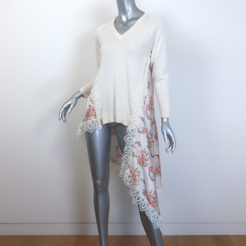 Simone Rocha Asymmetric Knit &amp; Lace-Trim Satin Sweater Cream Size Extra Small