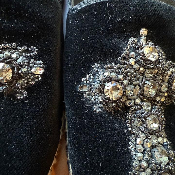 Dolce &amp; Gabbana Crystal Cross-Embroidered Espadrilles Black Velvet Size 9