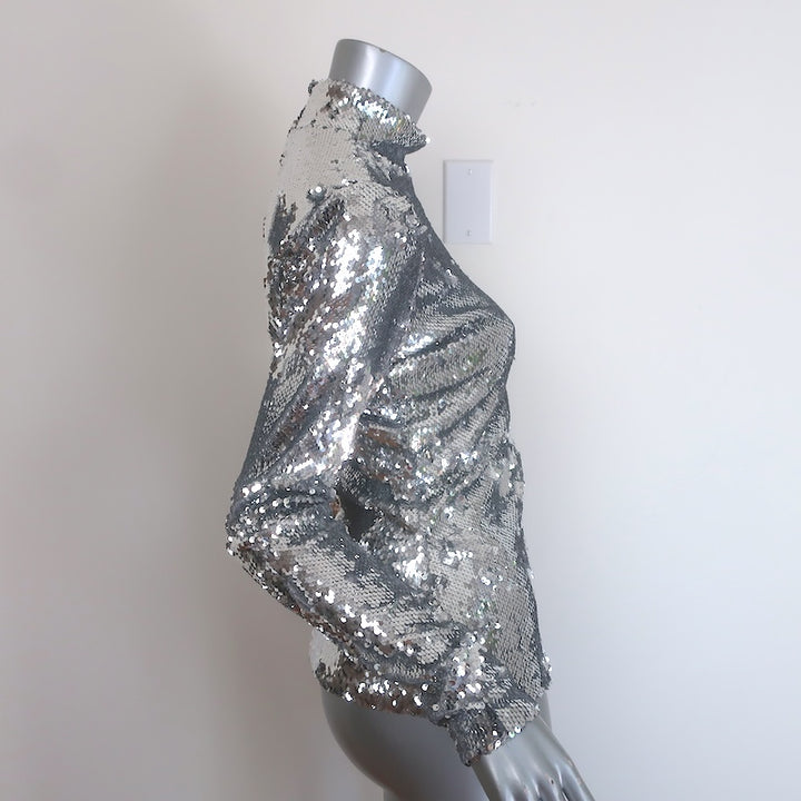 Milly Sequined Long Sleeve Turtleneck Top Silver Size 6