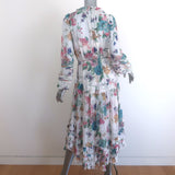Zimmermann Ninety-Six Linear Ruffled Midi Dress White Floral Print Crepe Size 0