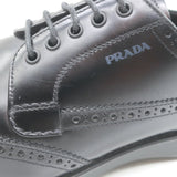 Prada Lace-Up Wingtip Brogue Shoes Black Brushed Leather Size 7