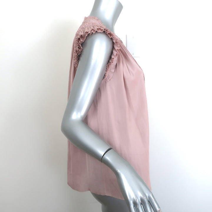 Ulla Johnson Ren Smocked Shoulder Top Dusty Rose Matte Satin Size 2