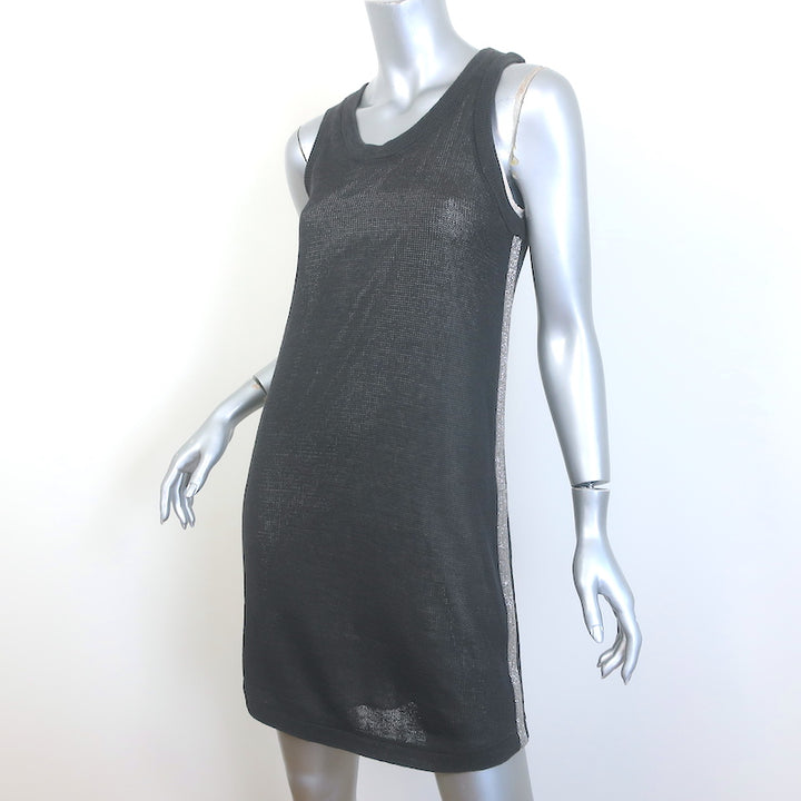 Brunello Cucinelli Monili-Trim Knit Mini Tank Dress Charcoal Size Small