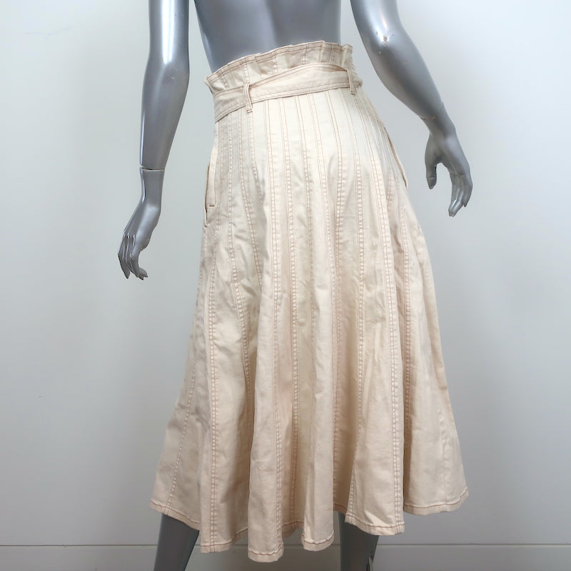 Ulla Johnson Paperbag-Waist Denim Midi Skirt Ivory Size 8