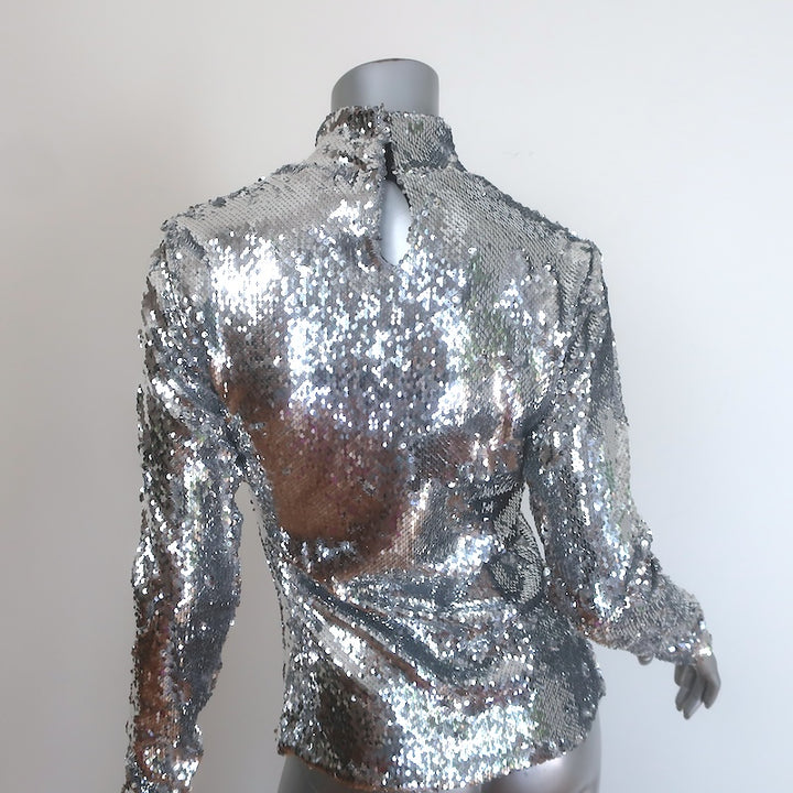 Milly Sequined Long Sleeve Turtleneck Top Silver Size 6