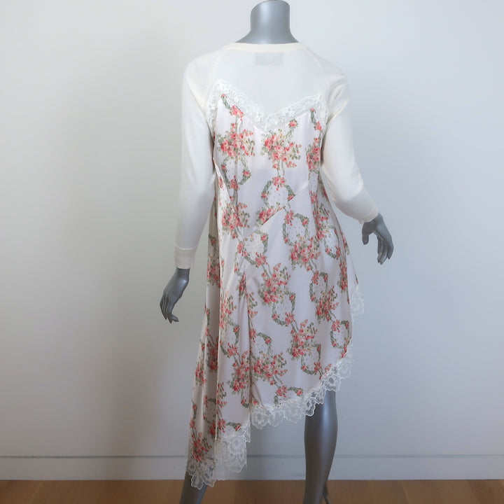 Simone Rocha Asymmetric Knit &amp; Lace-Trim Satin Sweater Cream Size Extra Small
