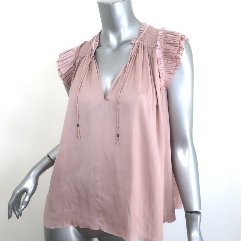 Ulla Johnson Ren Smocked Shoulder Top Dusty Rose Matte Satin Size 2