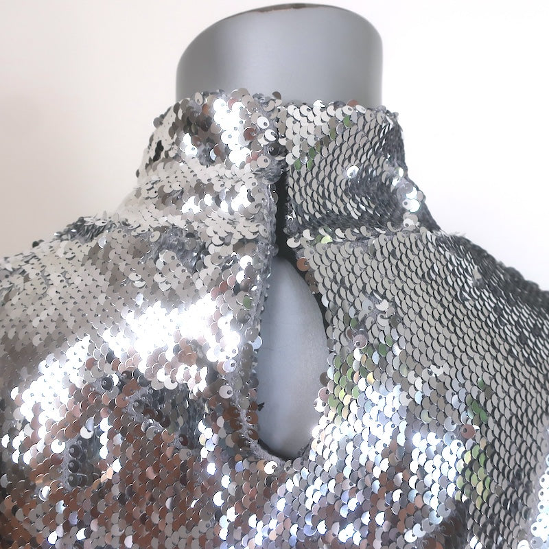 Milly Sequined Long Sleeve Turtleneck Top Silver Size 6