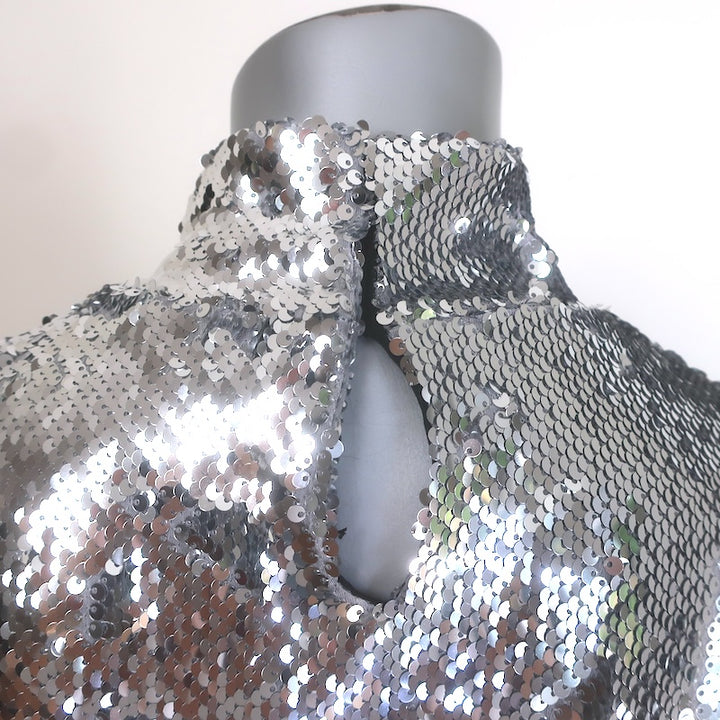 Milly Sequined Long Sleeve Turtleneck Top Silver Size 6