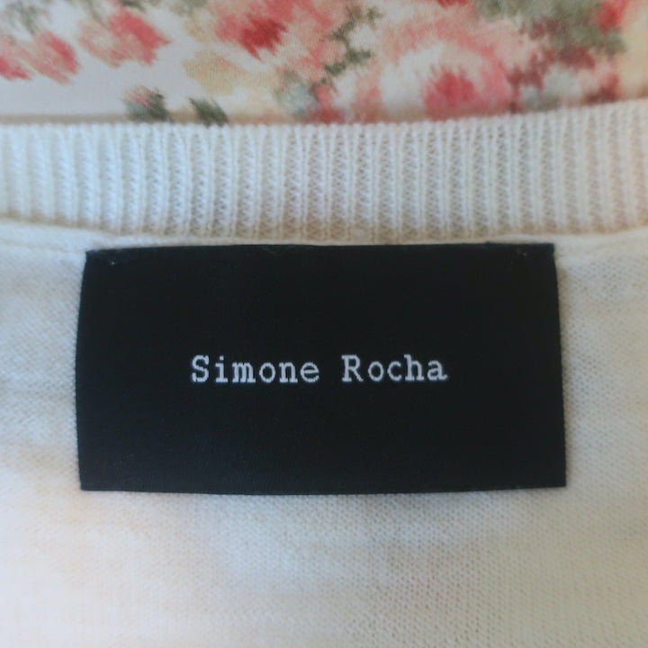 Simone Rocha Asymmetric Knit &amp; Lace-Trim Satin Sweater Cream Size Extra Small
