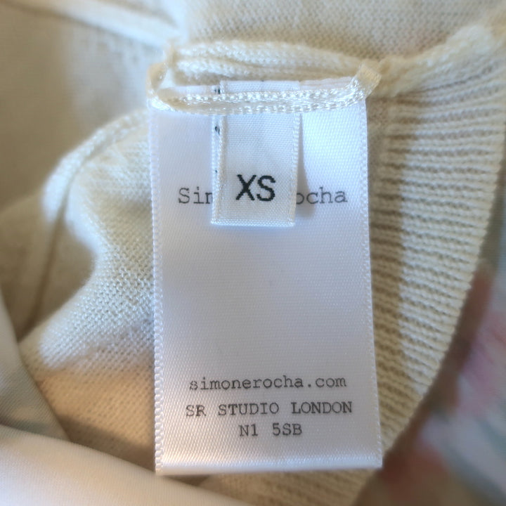 Simone Rocha Asymmetric Knit &amp; Lace-Trim Satin Sweater Cream Size Extra Small
