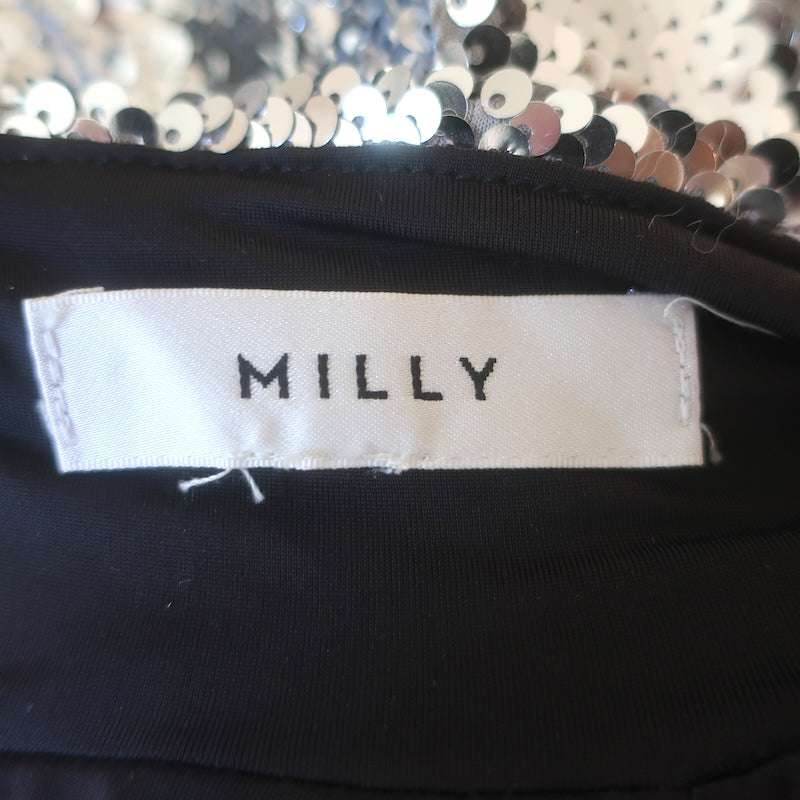 Milly Sequined Long Sleeve Turtleneck Top Silver Size 6