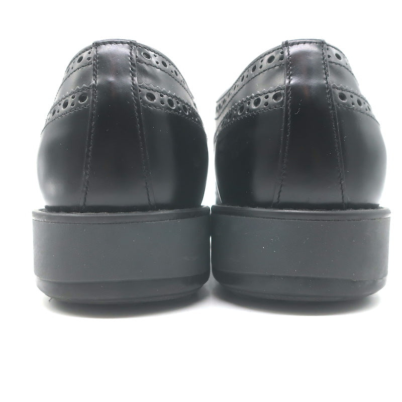 Prada Lace-Up Wingtip Brogue Shoes Black Brushed Leather Size 7